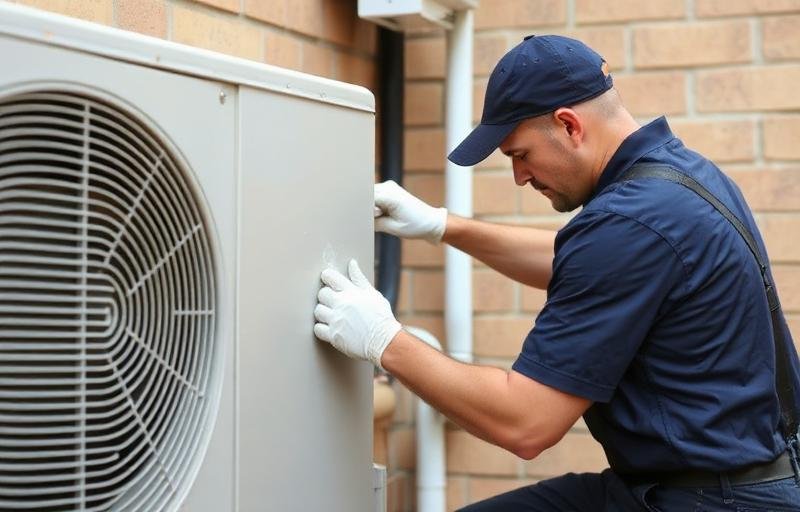 Técnico realizando manutenção em ar-condicionado