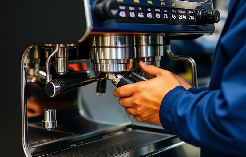 Cafeteira expresso sendo consertada