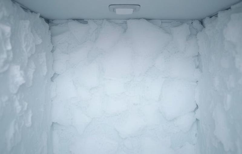 Freezer com acúmulo de gelo nas paredes internas