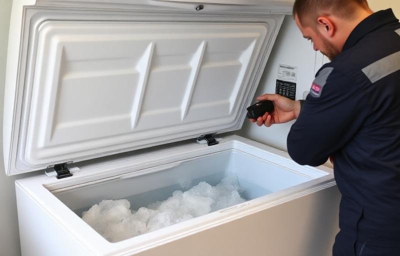 Freezer com problema de congelamento sendo verificado