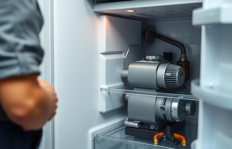 Compressor de geladeira sendo avaliado por técnico