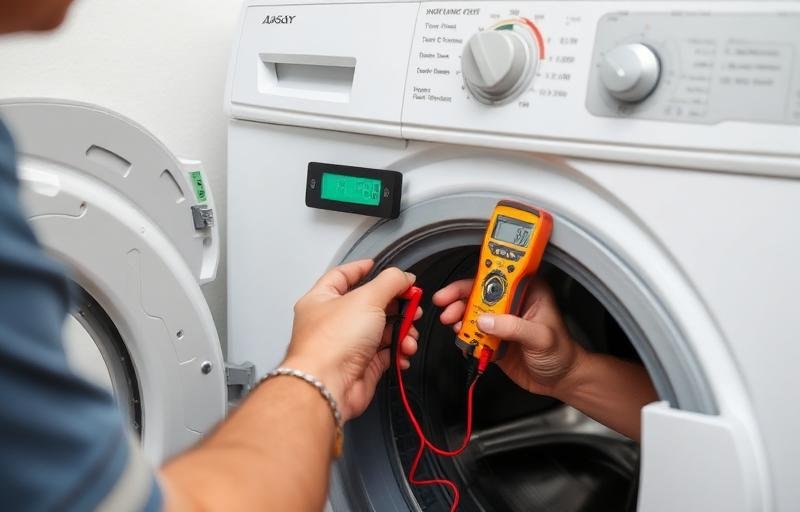 Técnico verificando máquina de lavar que não liga