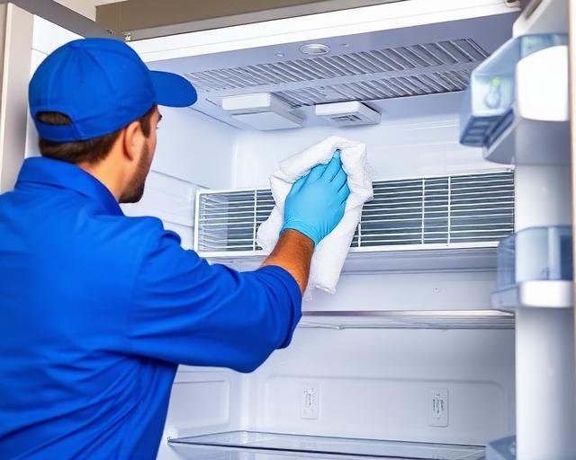 TÃ©cnico realizando limpeza de sistema de ventilaã§ã£o em geladeira em Sarandi