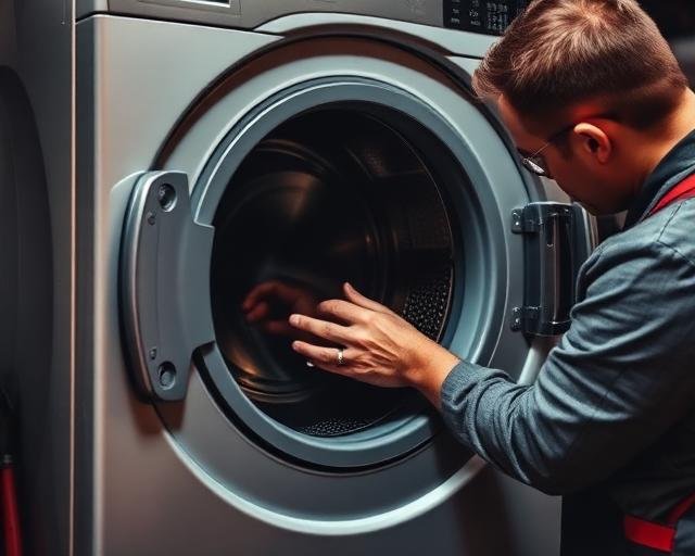 Técnico realizando manutenção de lava e seca em Sarandi